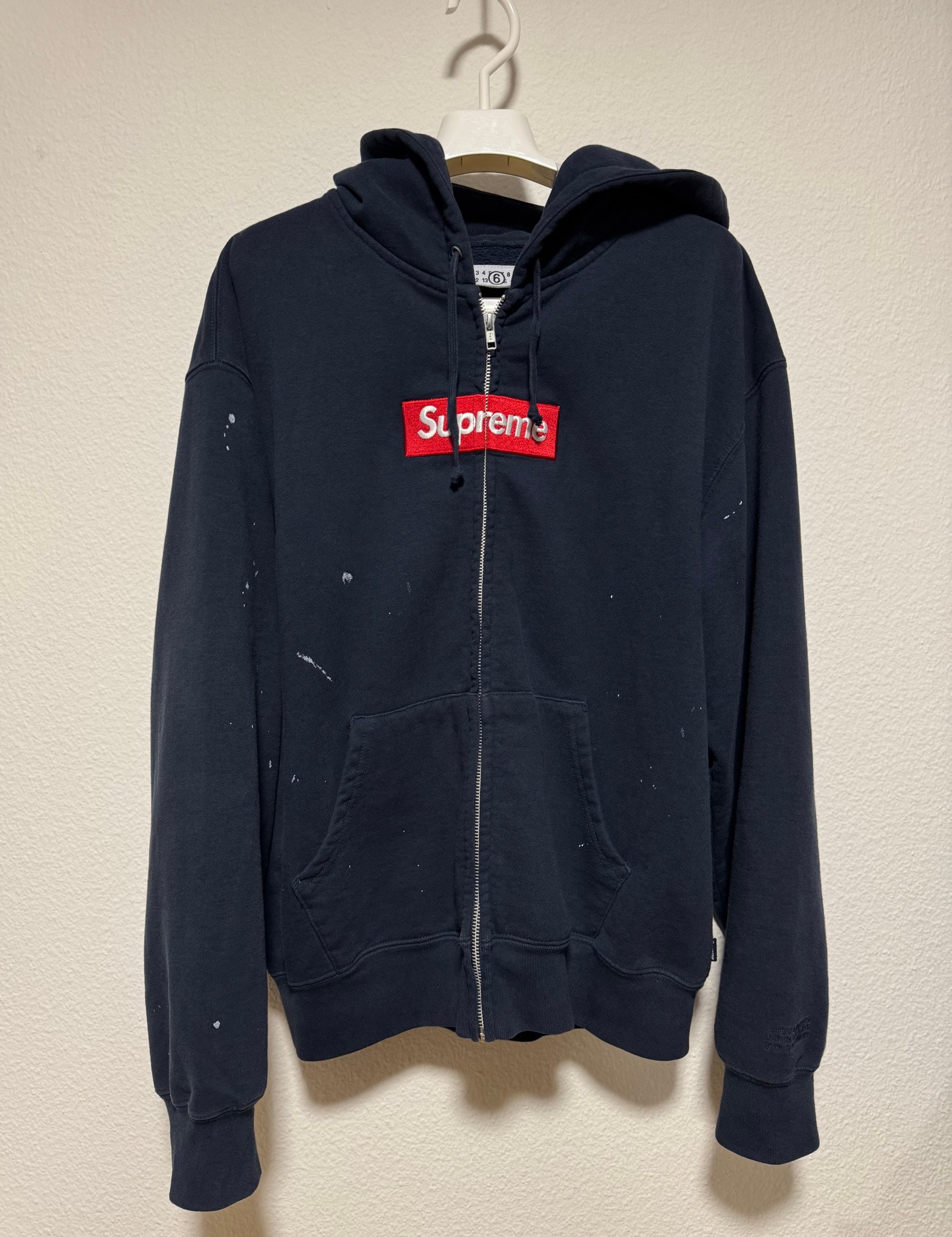 Supreme x MM6 Maison Margiela Box Logo Zip Up Hooded Sweatshirt "Navy"