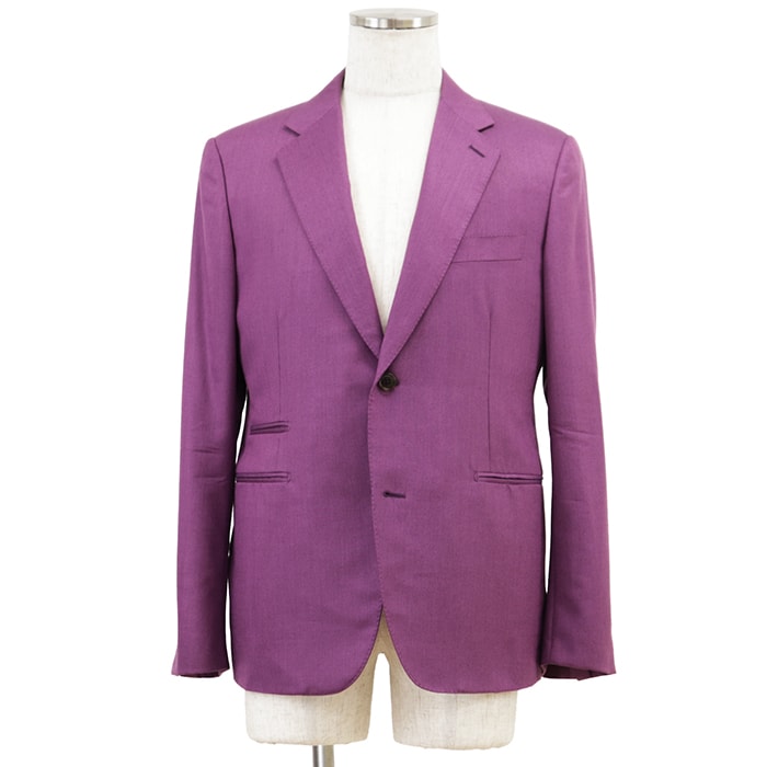 【美品】HERMES エルメス テーラードジャケット サイズ 50 メンズ バーズアイ ウール × シルク 2B ノッチドラペル アウター パープル 紫 イタリア製