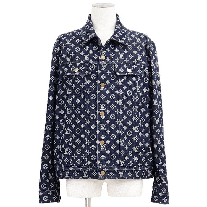 LOUIS VUITTON ルイ・ヴィトン デニムジャケット LVモノグラム サイズ 54 メンズ ロゴ ボタン Gジャン レザーパッチ アウター ハンガー・袋付属 インディゴ HFA01WGU0