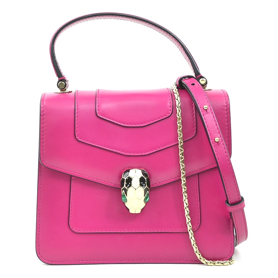 ブルガリ BVLGARI ハンドバッグ ショルダーバッグ セルペンティ フォーエバー レザー マゼンタ ゴールド レディース【中古】 e62184c