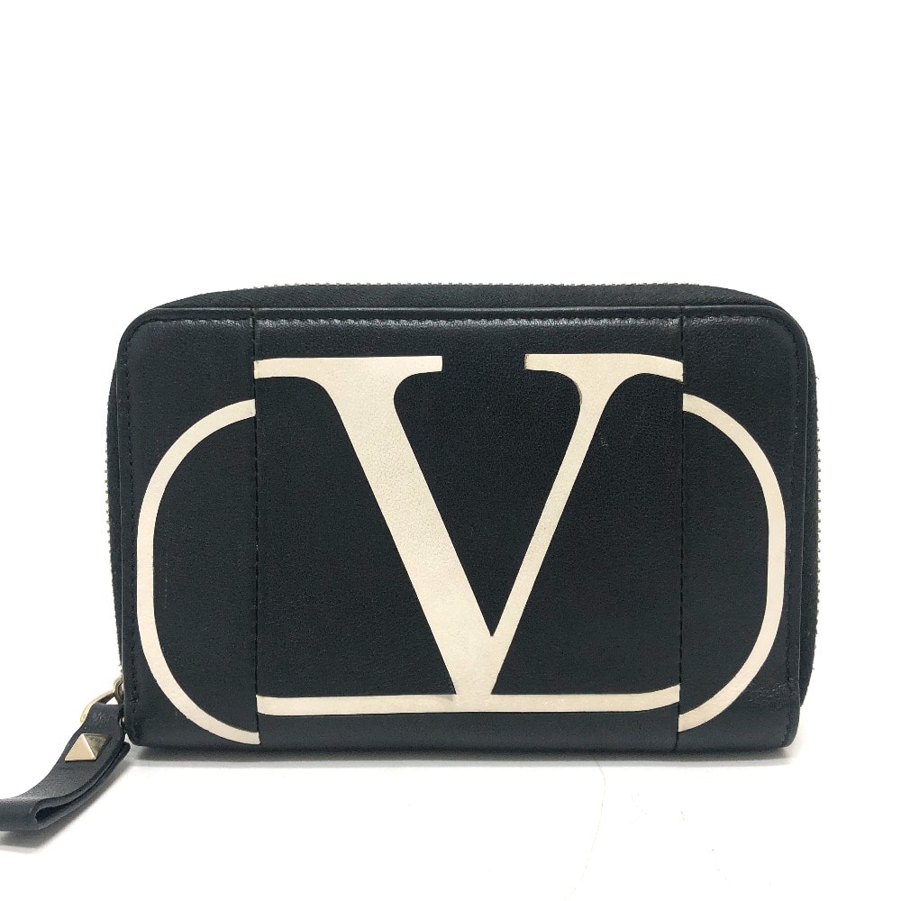 ヴァレンティノ VALENTINO Vロゴ 二つ折り財布 ミドルウォレット 小物 2つ折り財布 レザー ブラック