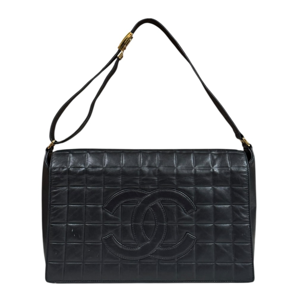 シャネル チョコバ― ショルダーバッグ ラムスキン ブラック レディース CHANEL  中古