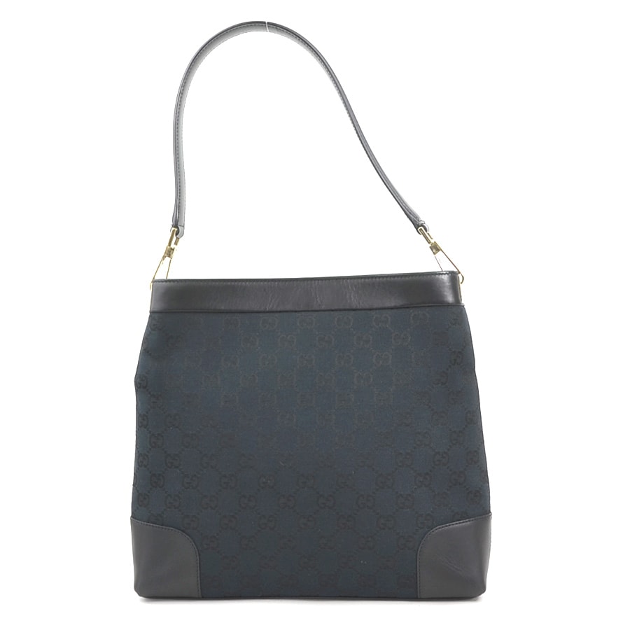 グッチ GUCCI ショルダーバッグ GGキャンバス/レザー ブラック シルバー レディース【中古】 e60337g