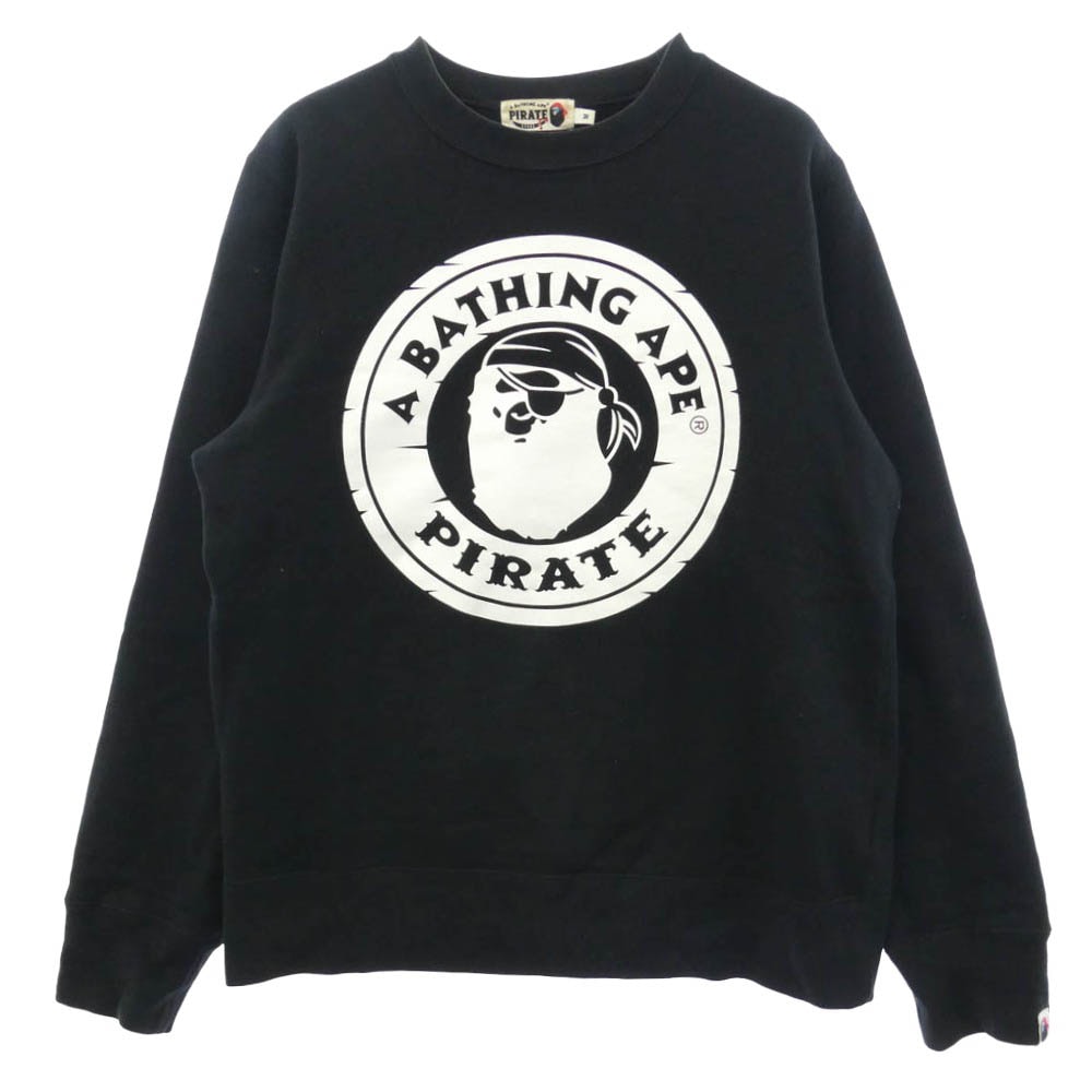 A BATHING APE アベイシングエイプ 004GDI221001H PIRATE パイレーツ フロント ロゴ プリント 長袖 スウェット トレーナー ブラック系 M【中古】