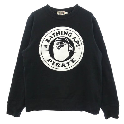 A BATHING APE アベイシングエイプ 004GDI221001H PIRATE パイレーツ フロント ロゴ プリント 長袖 スウェット トレーナー ブラック系 M【中古】