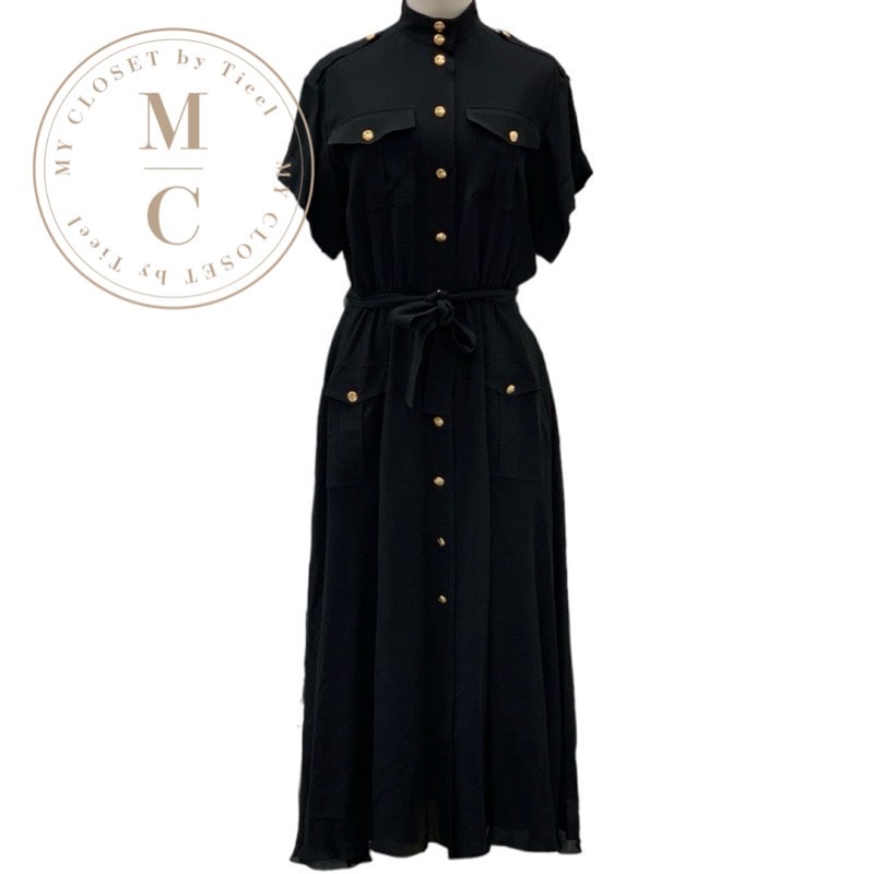 セリーヌ CELINE ワンピース シルク ブラック 黒 ゴールド 未使用 サファリドレス ロゴ ワンピース