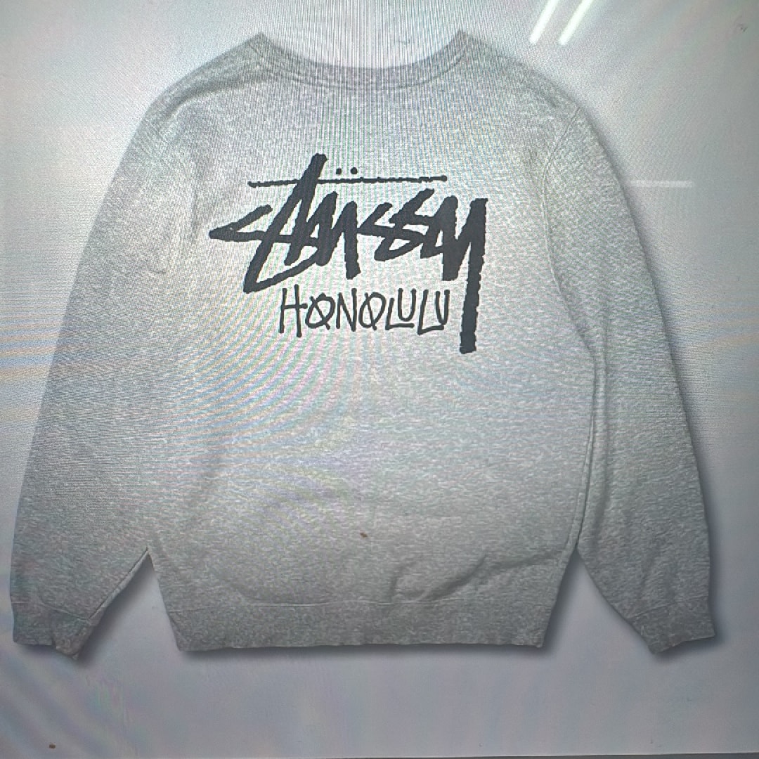 新品未使用 本物 STUSSY ステューシー HONOLULUハワイ 限定 ロゴ スウェット トレーナー グレーL