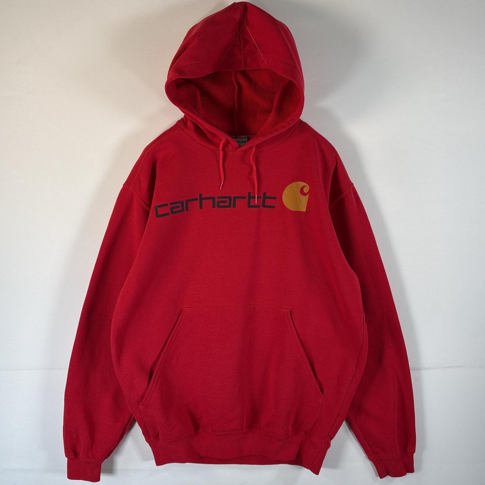 古着 カーハート Carhartt パーカー スウェット フーディ ビッグプリントロゴデザイン マフポケット M レッド メンズ