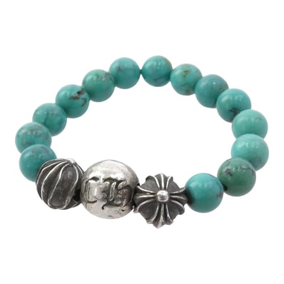 CHROME HEARTS クロムハーツ(原本無) リング BEAD RING ビーズ ビーズリング ターコイズ グリーン系 シルバー系 #19号【中古】