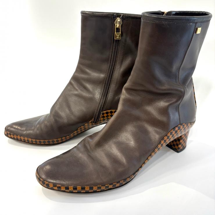 LOUIS VUITTON ショーツブーツ ダミエソバージュ レザー ブラウン #38 鑑定済み 正規品 ルイ・ヴィトン