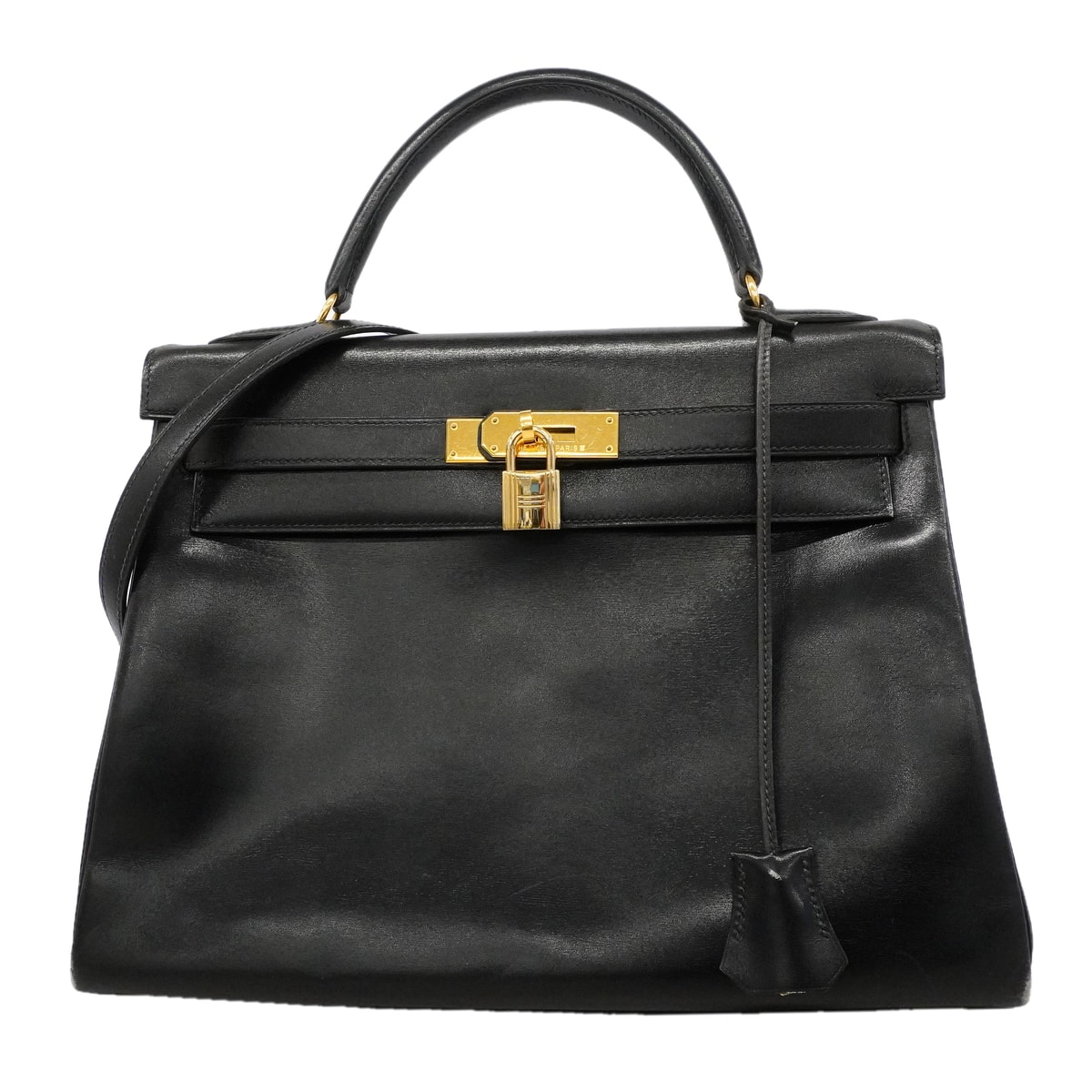 ★SALE【6hc2511】エルメス ハンドバッグ ケリー32 ボックスカーフ ブラック ゴールド金具 〇X刻印 2wayバック【中古】レディース