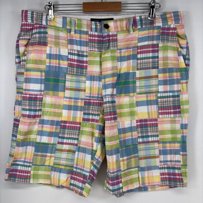 古着 トミーヒルフィガー TOMMY HILFIGER ショートパンツ ワンポイントロゴ パッチワーク ハーフパンツ w38 ピンク系 チェック メンズ