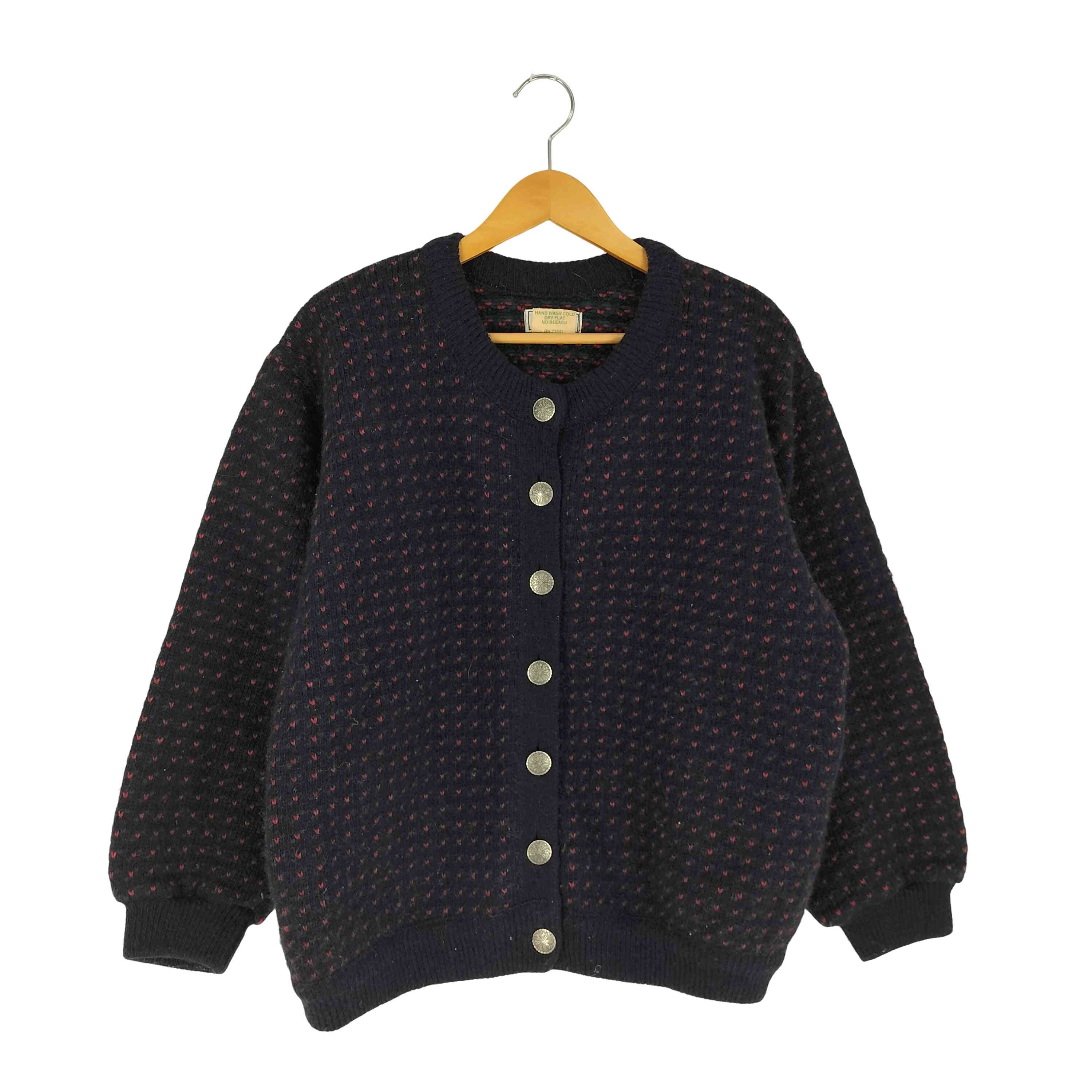 80S ノルウェー製 バーズアイ ニットカーディガン【1141621611035】