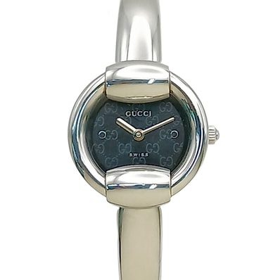 GUCCI グッチ バングル クォーツ GG 腕時計 1400L ステンレススチール シルバー ブラック レディース【中古】