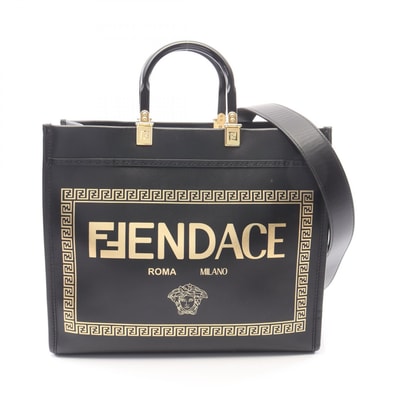 フェンディ FENDI FENDI × VERSACE SUNSHINE MEDIUM サンシャイン ミディアム 2WAY トートバッグ バッグ レザー レディース ブラック系 / ゴールド系 8BH386 【中古】