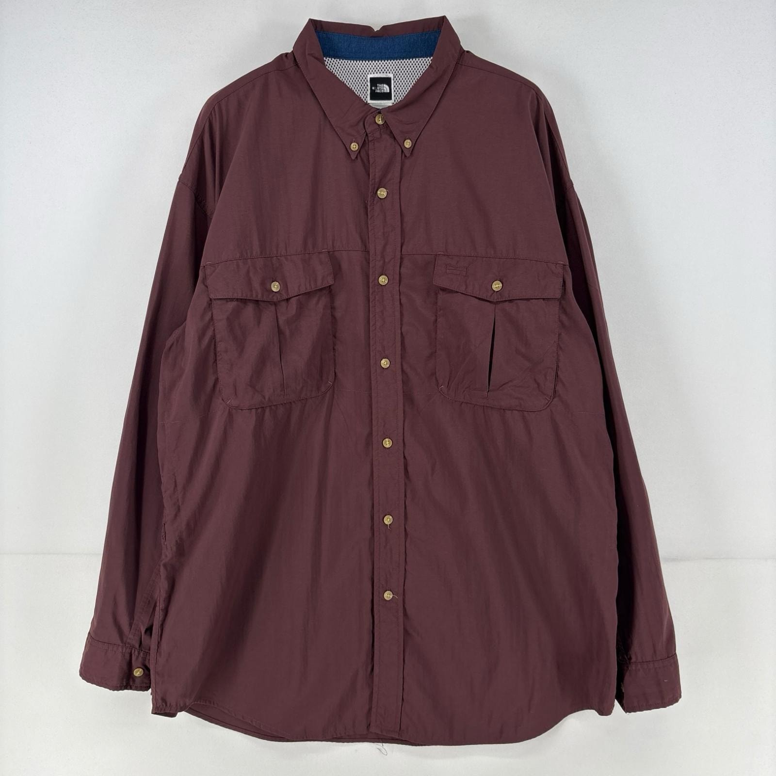 古着 ザ・ノースフェイス THE NORTH FACE 長袖シャツ ボタンダウン フィッシング 胸ポケット ナイロン XL ブラウン系 メンズ
