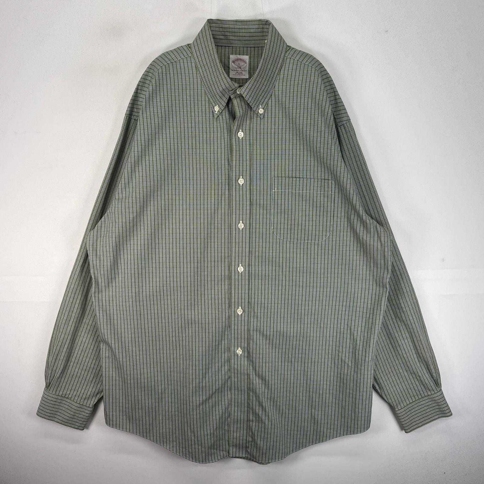 古着 ブルックスブラザーズ Brooks Brothers 長袖シャツ ボタンダウン 胸ポケット 346 L  グリーン系 チェック メンズ