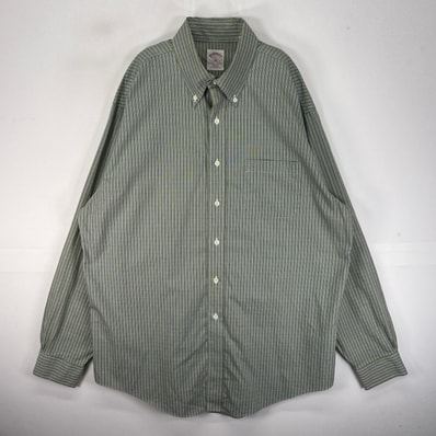 古着 ブルックスブラザーズ Brooks Brothers 長袖シャツ ボタンダウン 胸ポケット 346 L グリーン系 チェック メンズ