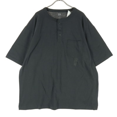 未使用 GAP ギャップ コットン 半袖 ヘンリーネック Tシャツ L ダークグレー系