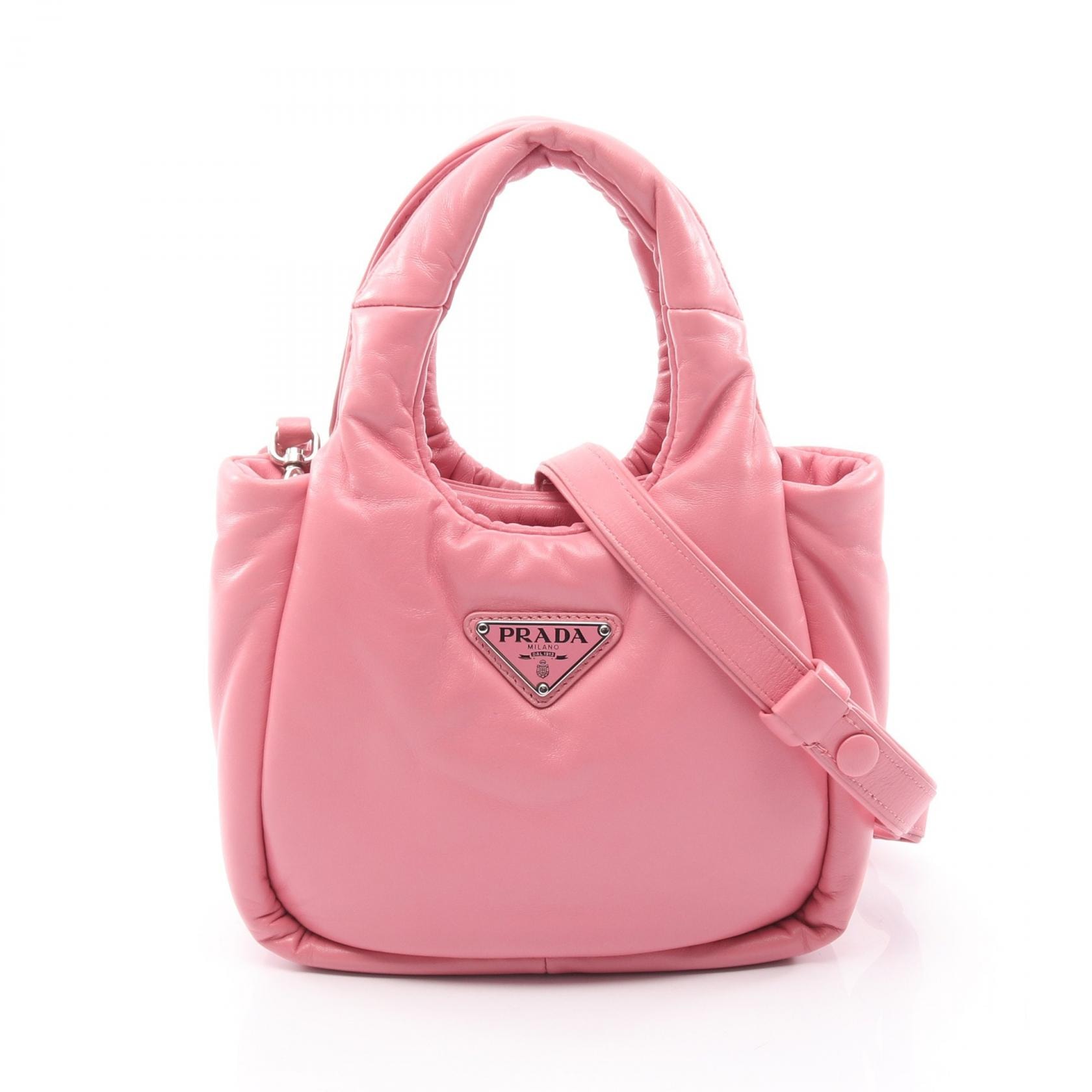 プラダ PRADA パデッド ハンドバッグ バッグ レザー レディース ピンク系 【中古】