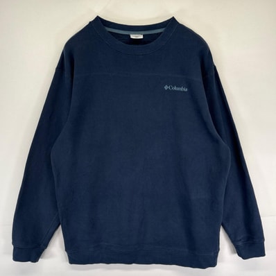 古着 コロンビア Columbia スウェット ワンポイント刺繍ロゴ クルーネック トレーナー 裏起毛 L ネイビー系 メンズ