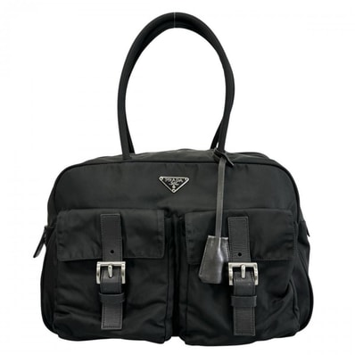 PRADA プラダ トートバッグ トライアングルロゴ ボーリングバッグ BR0496 ナイロン ブラック 黒 シルバー金具 レディース【中古品】