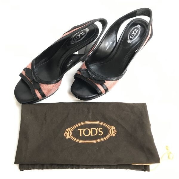 TOD'S/トッズ★サンダル【23.0-23.5/size:36.5/黒×ピンク】パンプスヒール/リボン/pumps/Shoes/high heels◆TQ-639