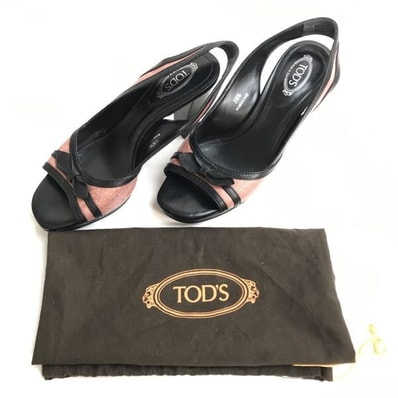TOD'S/トッズ★サンダル【23.0-23.5/size:36.5/黒×ピンク】パンプスヒール/リボン/pumps/Shoes/high heels◆TQ-639