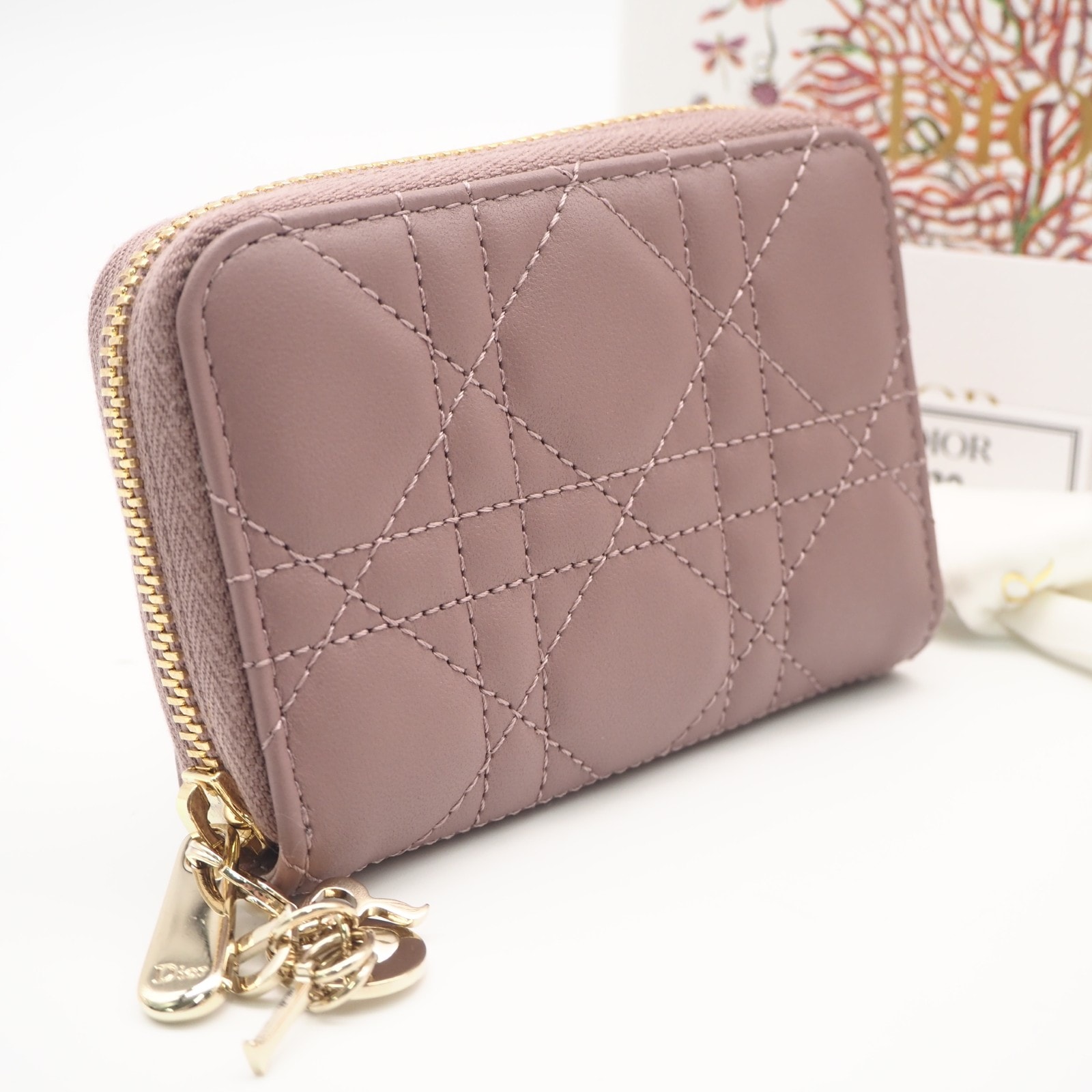 極美品 Christian Dior クリスチャンディオール レディディオール カナージュ コインケース S0985ONMJ コインケース パープル ラムスキン レディース