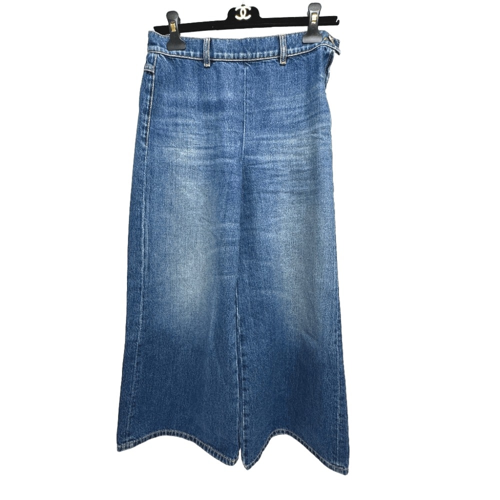 シャネル CHANEL P78312 24K ワイド アパレル デニムパンツ デニム ブルー 美品