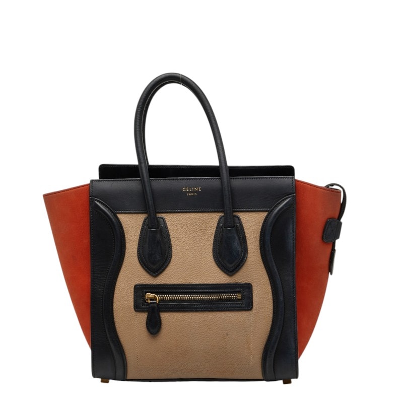 セリーヌ ラゲージ マイクロショッパー ハンドバッグ トートバッグ ベージュ ブラック オレンジ レザー レディース CELINE 【中古】