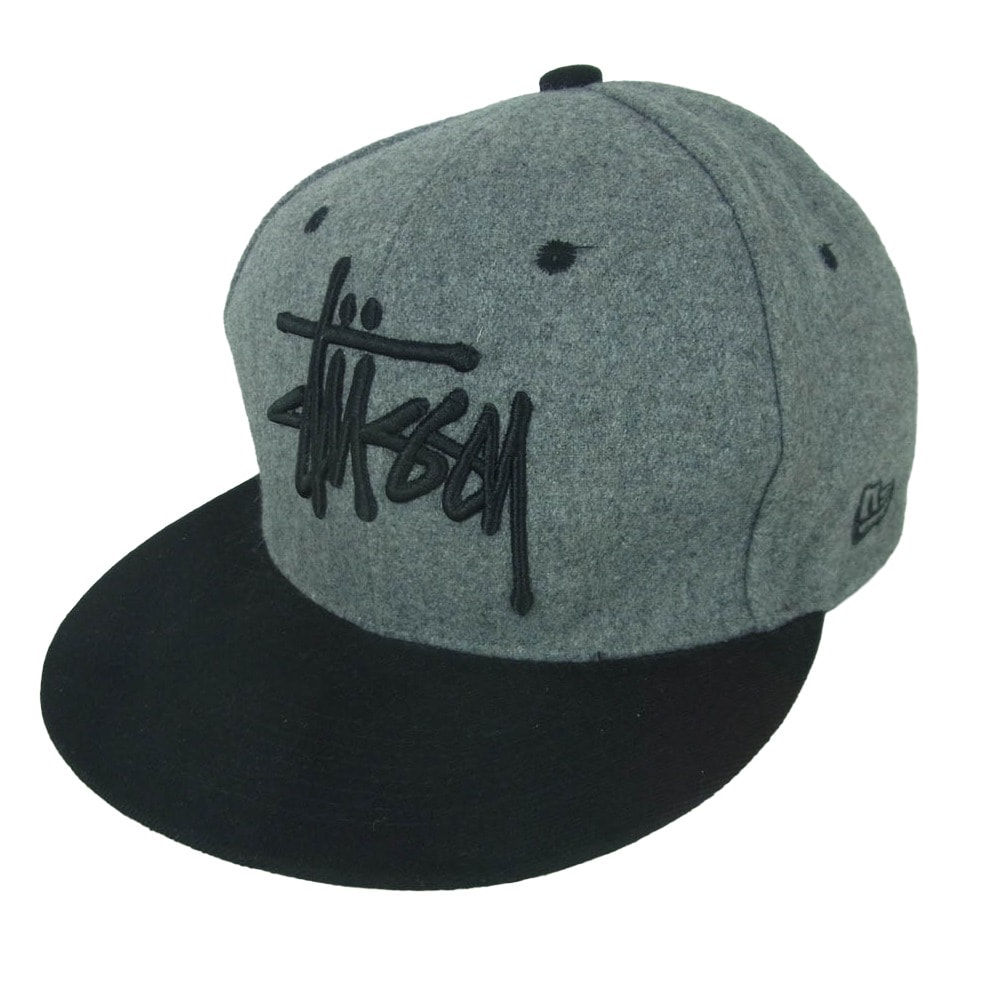 STUSSY ステューシー ストック ロゴ 刺繍 ウール キャップ 帽子 グレー系 ブラック系【中古】