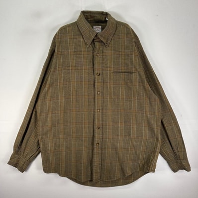 古着 ブルックスブラザーズ Brooks Brothers 長袖シャツ ボタンダウン 胸ポケット フランネル M グリーン系 チェック メンズ