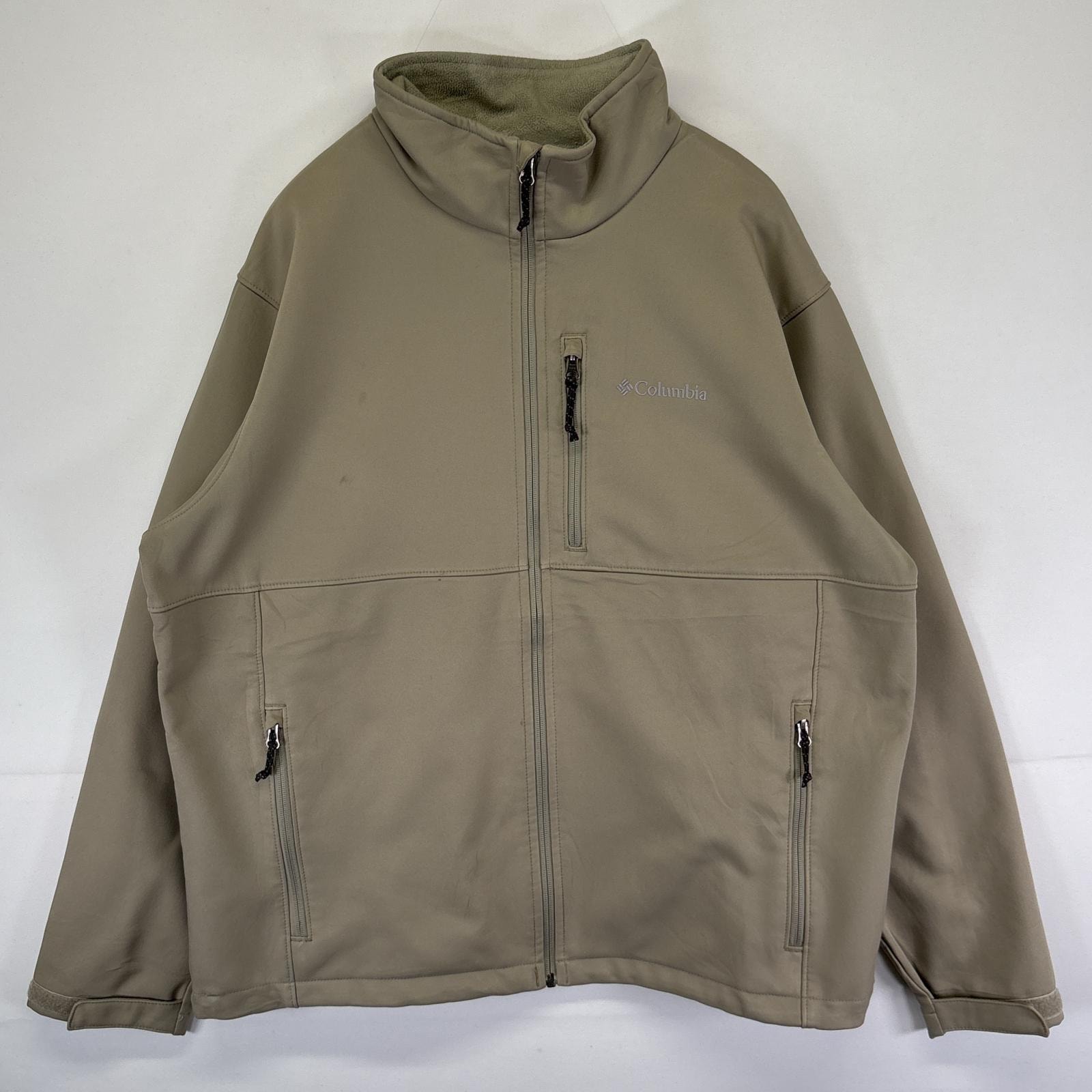 古着 コロンビア Columbia ナイロンジャケット シェルジャケット ワンポイントロゴ フルジップ フリース XL  ベージュ系 メンズ