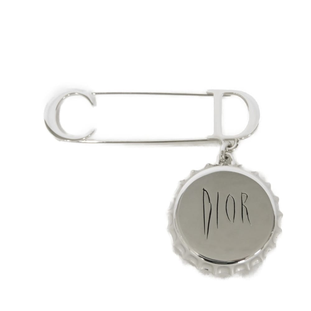 Dior ディオール ロゴ ボトルキャップ ピンブローチ CD 安全ピン 王冠 ブラック レイモンドペディボン メタル シルバー ブローチ V0420HOMMT_D000