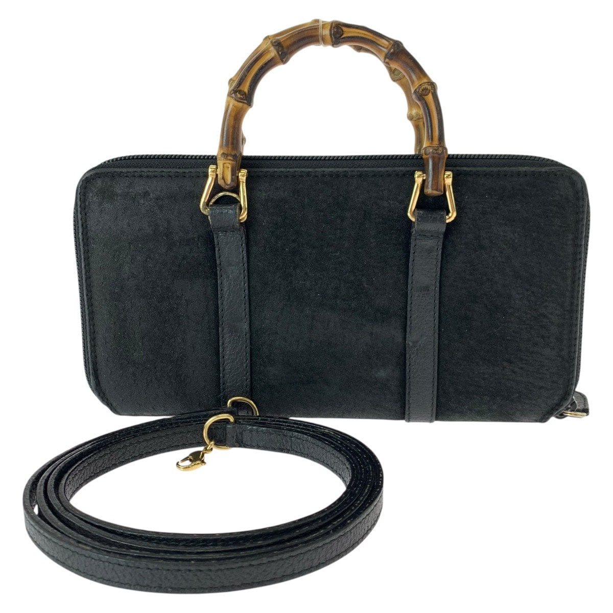 GUCCI グッチ バンブー ブラック 黒 ゴールド金具 スウェード レザー/ 長財布 ショルダーウォレット 2way 600732 【中古】