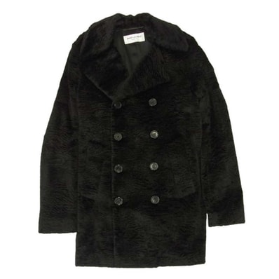 SAINT LAURENT サンローラン コート 16AW 437605 Y592N アストラカン フェイクファー ダブルブレスト コート ブラック系 M【中古】
