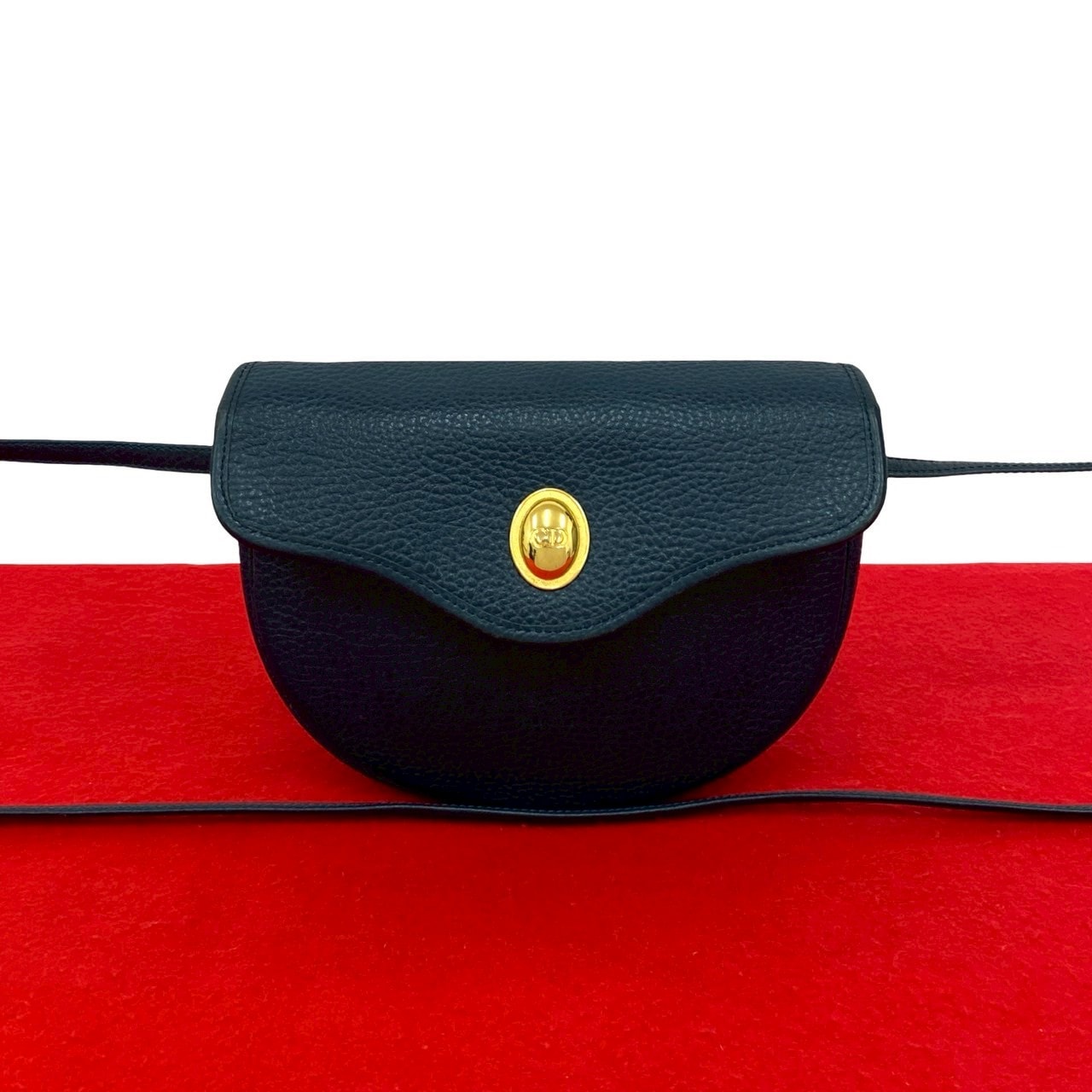 Christian Dior ディオール CD ロゴ 金具 レザー ショルダーバッグ ネイビー
 45395