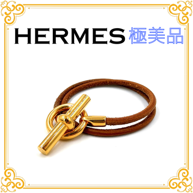 ■極美品■ エルメス グレナン ブレスレット レザー レディース ブラウン ゴールド金具 アクセサリー メンズ ユニセックス チョーカー