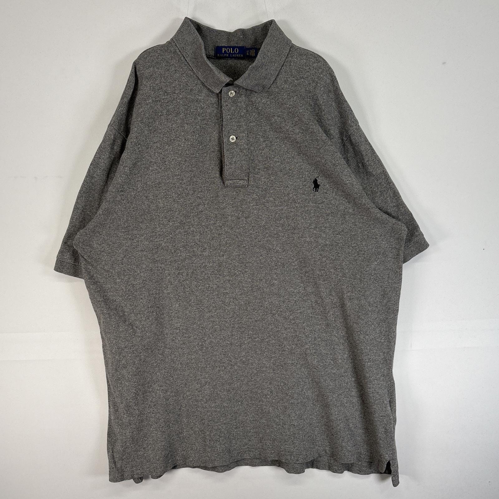 古着 ポロ・ラルフローレン POLO RALPH LAUREN 鹿の子 半袖 ポロシャツ ロゴ 刺繍 2ボタン L  グレー 無地 メンズ