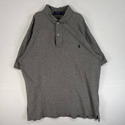 古着 ポロ・ラルフローレン POLO RALPH LAUREN 鹿の子 半袖 ポロシャツ ロゴ 刺繍 2ボタン L グレー 無地 メンズ