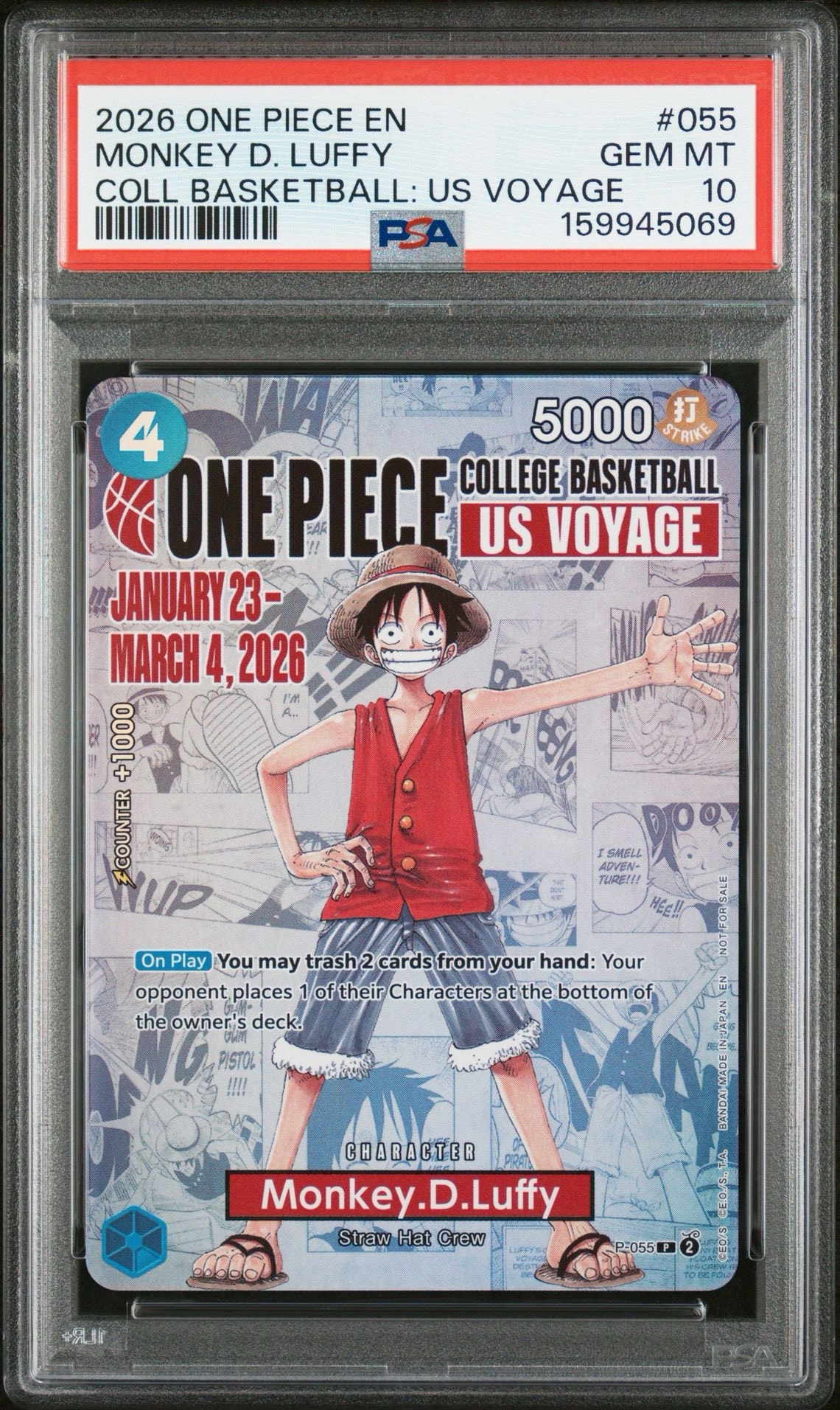 モンキー・D・ルフィ:P (開封済) [P-055]【英語版】(プロモーションカード「ワンピース カレッジ バスケットボール:USボヤージュ」)