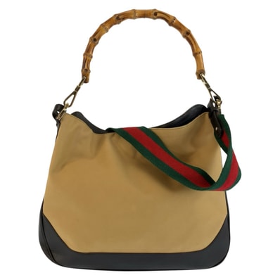 美品 GUCCI グッチ バンブー シェリーライン ベージュ ブラック ゴールド金具 キャンバス ハンドバッグ ショルダーバッグ 604199 【中古】
