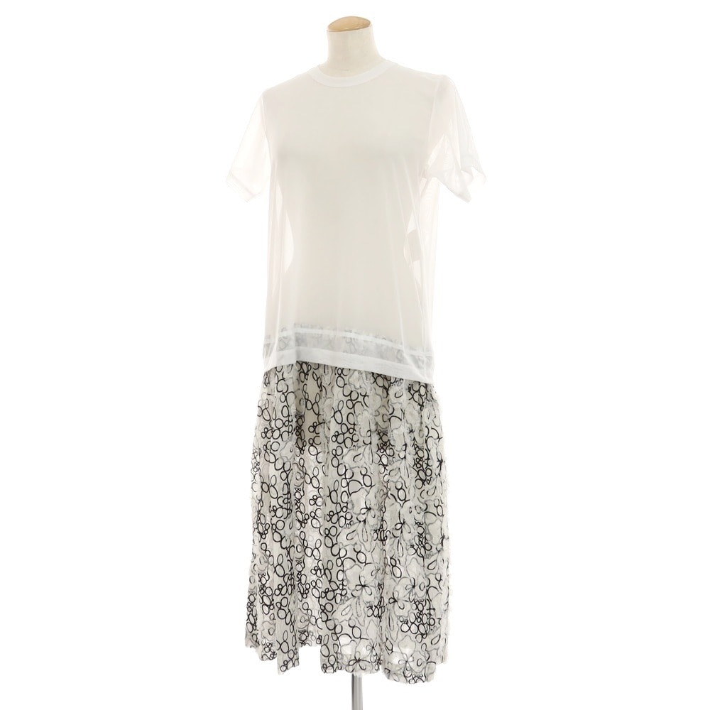 【中古】コムデギャルソン ガール COMME des GARCONS GIRL 2023年春夏 ナイロン メッシュ 半袖 ワンピース ホワイトxブラック【サイズM】【レディース】