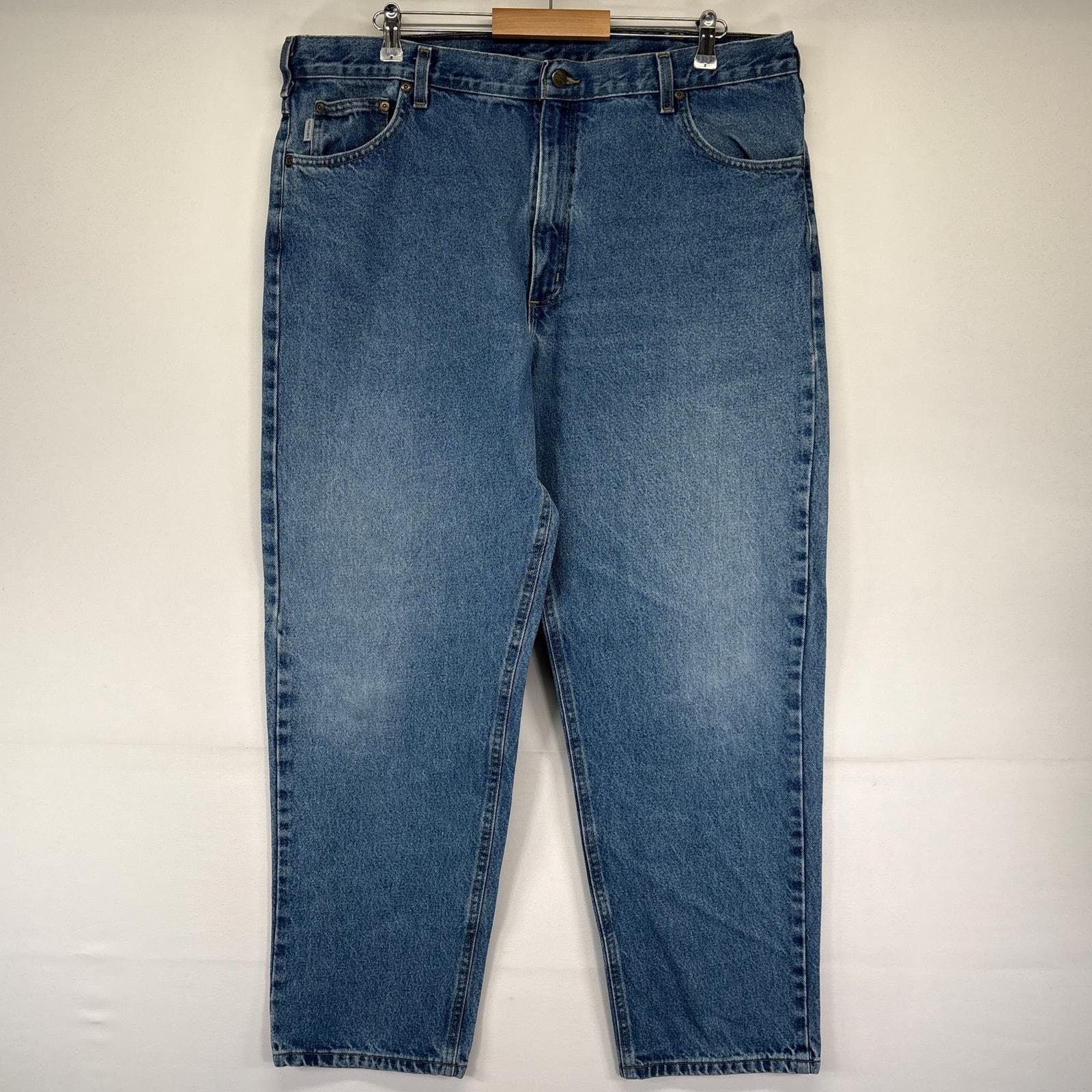 古着 カーハート Carhartt デニム パンツ テーパード ワンポイントロゴ 大きいサイズ w42 L32  ブルー系 メンズ