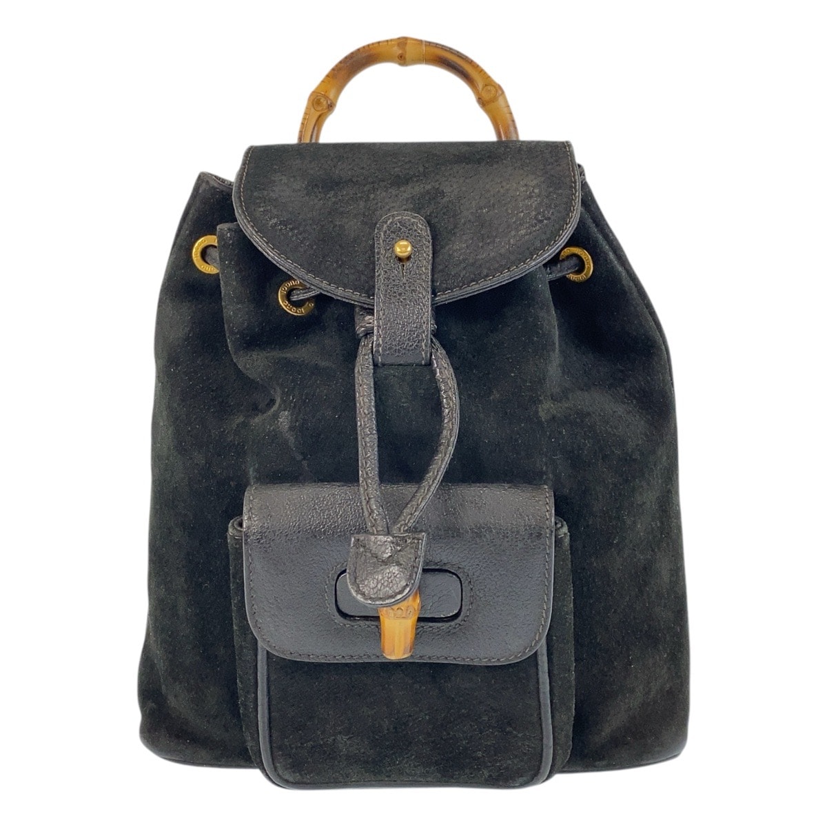 美品 GUCCI グッチ バンブー ブラック 黒 ゴールド金具 スウェード リュック バックパック 506426 【中古】