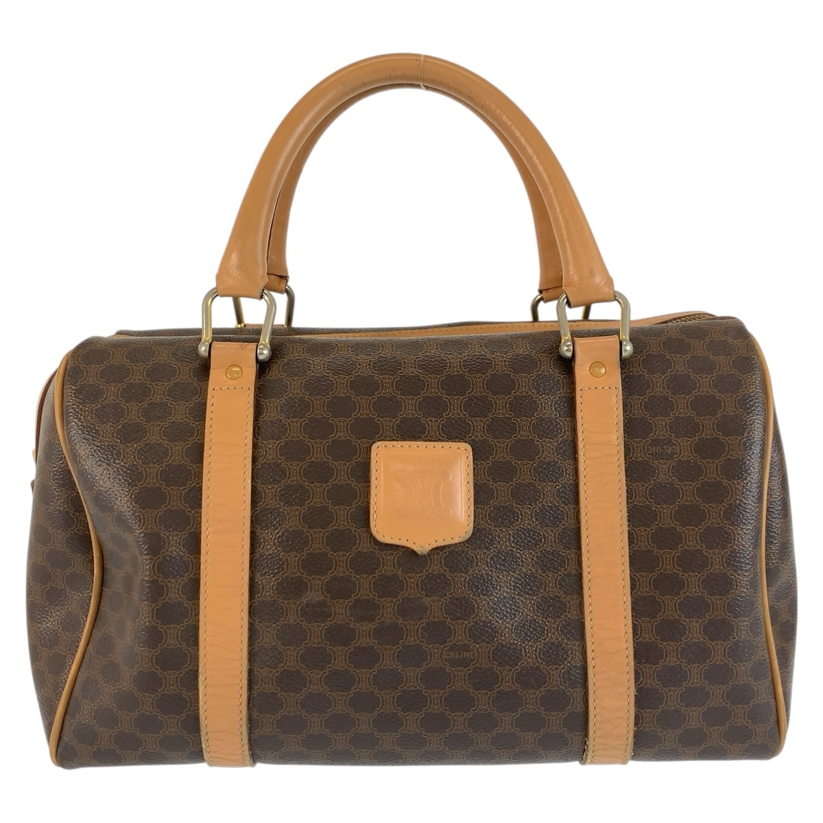 美品 CELINE セリーヌ ヴィンテージ マカダム ブラウン PVC レザー/ ハンドバッグ ミニボストンバッグ 604659 【中古】