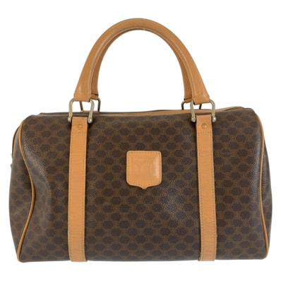 美品 CELINE セリーヌ ヴィンテージ マカダム ブラウン PVC レザー/ ハンドバッグ ミニボストンバッグ 604659 【中古】