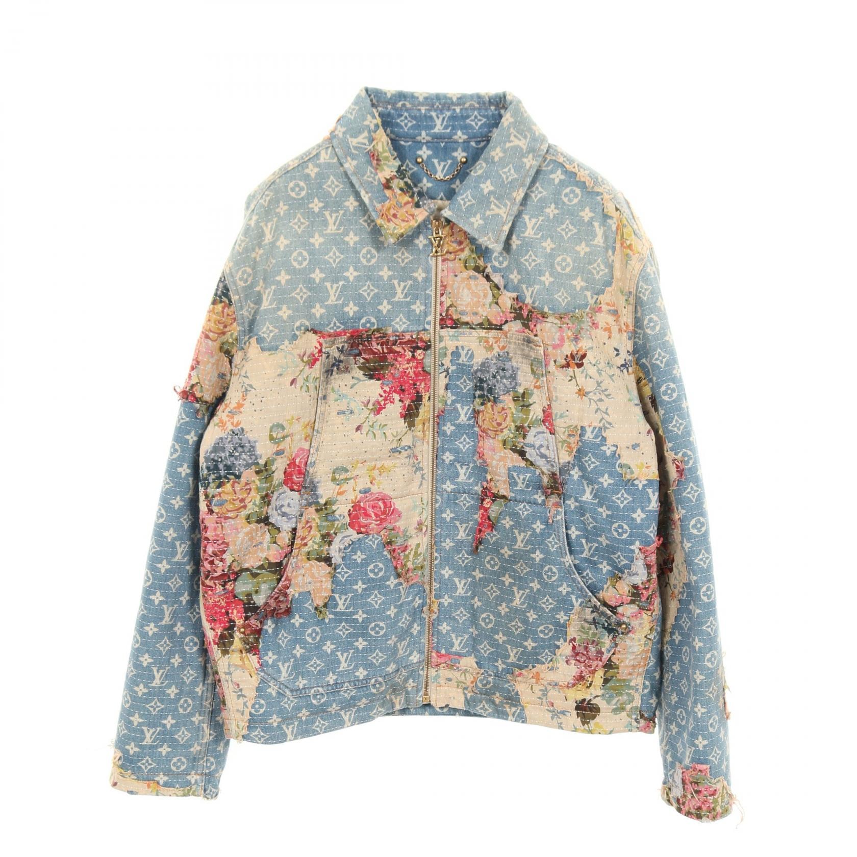 ルイ・ヴィトン LOUIS VUITTON モノグラム フラワーデザイン デストロイ ワークウェア デニムジャケット 衣料品 アウター コットン メンズ ブルー系 / マルチカラー 【中古】