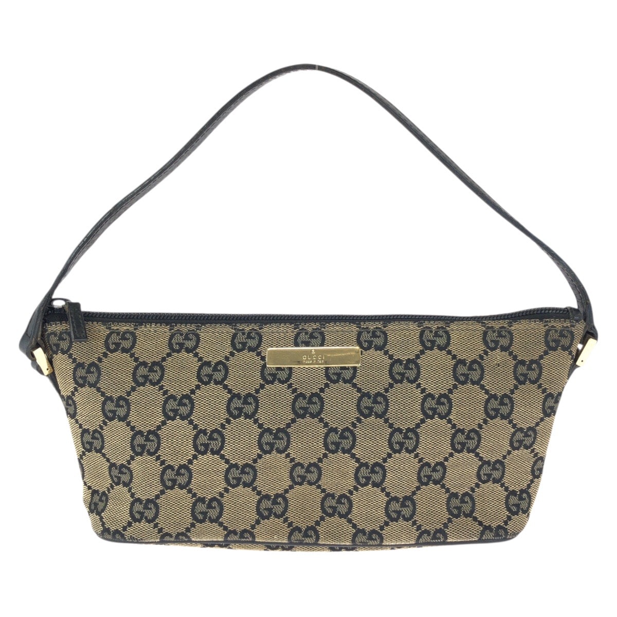 GUCCI グッチ ベージュ ブラック ゴールド金具 GGキャンバス レザー/ ハンドバッグ アクセサリーポーチ 601648 【中古】